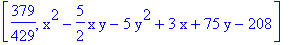 [379/429, x^2-5/2*x*y-5*y^2+3*x+75*y-208]